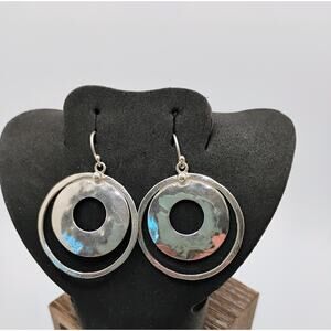 Hammered Double Circle Sterling Silver Earrings